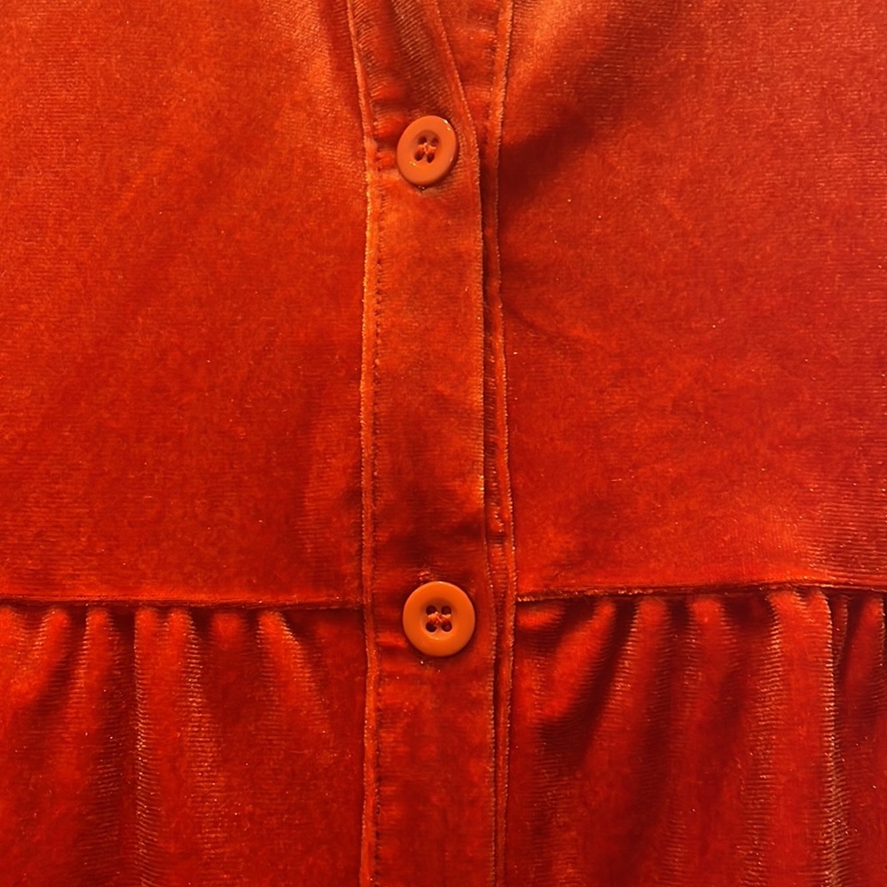 Orange Vintage Velvet Pleated Casual Top - Picture 2 of 3